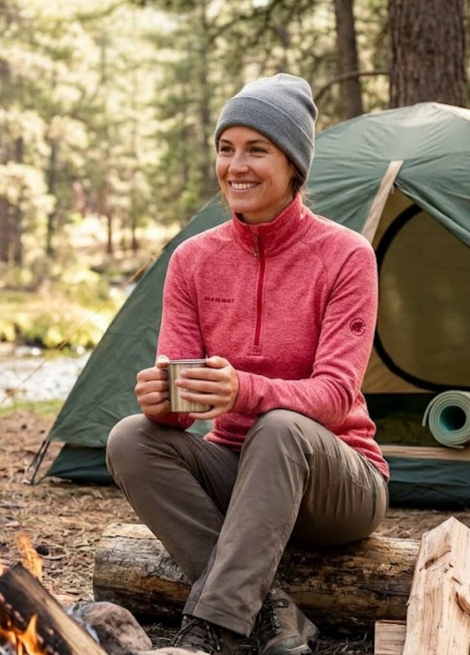 Mammut Women's L Red Speckled Polartec 1/4 Zip Base Layer Top Hiking Gorpcore